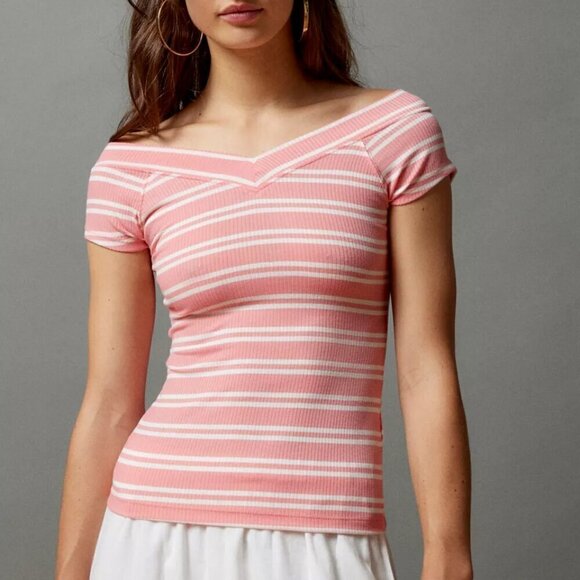 NWT Urban Outfitters BDG Shannen V-Neck Off the Shoulder Peach Top - Picture 5 of 5